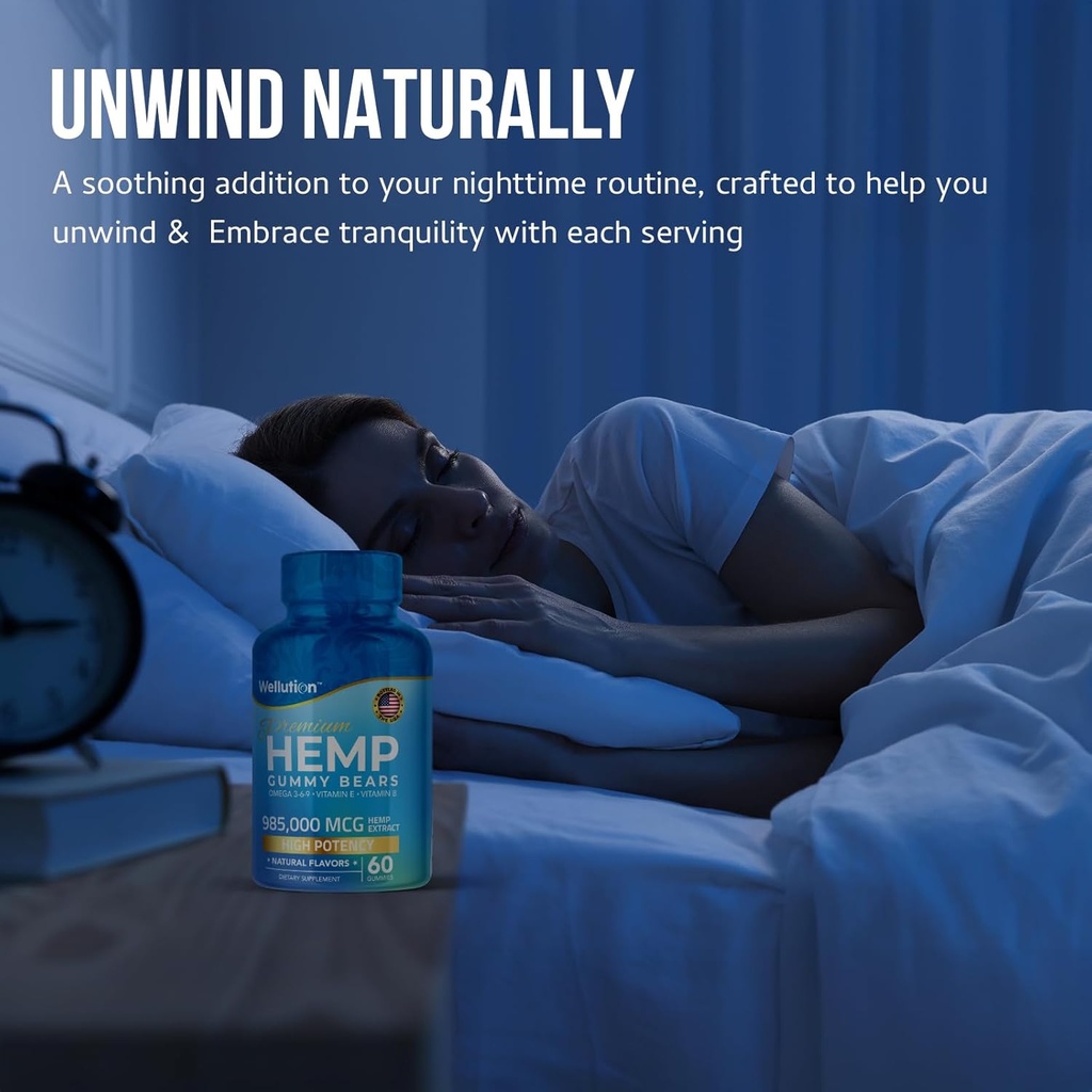 WELLUTION Hemp Gummies – High Potency 985,000 MCG – Natural Fruity Bear for Relaxation and Peace - Fast-Acting - 60ct 3