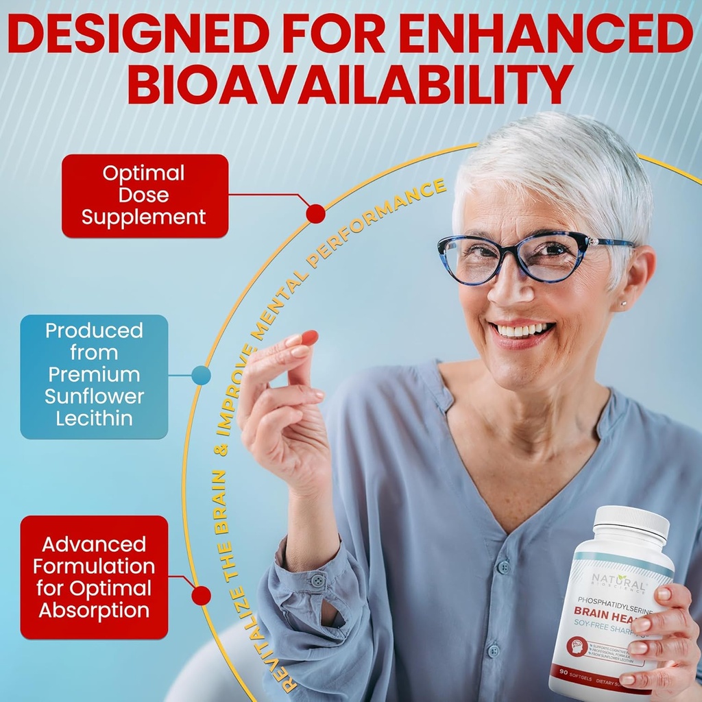 Soy Free Phosphatidylserine 100mg Softgel - PS Supplement Boosts Memory, Focus, Problem Solving, Cortisol Control. Natural Sunflower Lecithin, Patented Sharp PS-Green. Non-GMO, 60 Softgels 5