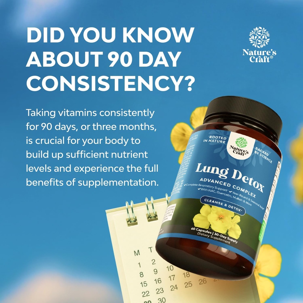 Lung Detox Mullein Leaf Capsules - Purifying Mullein Lung Cleanse Complex with NAC Quercetin & Cordyceps Extracts - Leaf Herb Respiratory Supplement for Sinus Immunity & Breathing Support 60ct 5