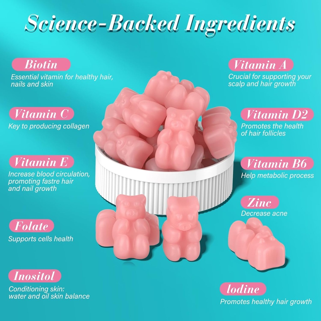Biotin Gummies -Hair Skin and Nails Vitamins for Men & Women, Vegan Vitamin B7, Supports Hair Growth and Stronger Nails,90 Day Supply-Raspberry-3 Pack 5