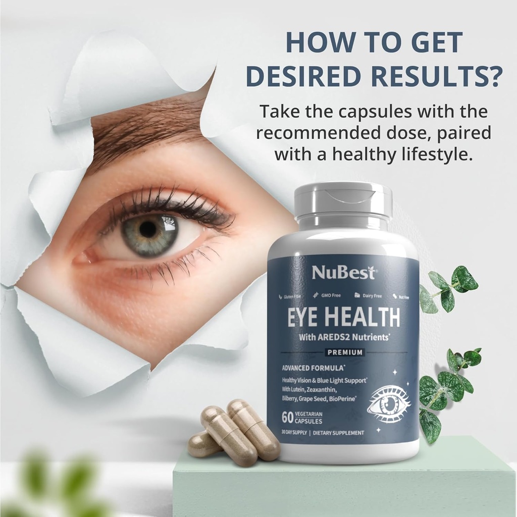 NuBest AREDS 2 Eye Vitamins with Beta Carotene Carrot Powder, 20mg Lutein, 4mg Zeaxanthin, Bilberry, Grape Seed, BioPerine, B-Complex, Multivitamin for Eye Health | Pack 2 6