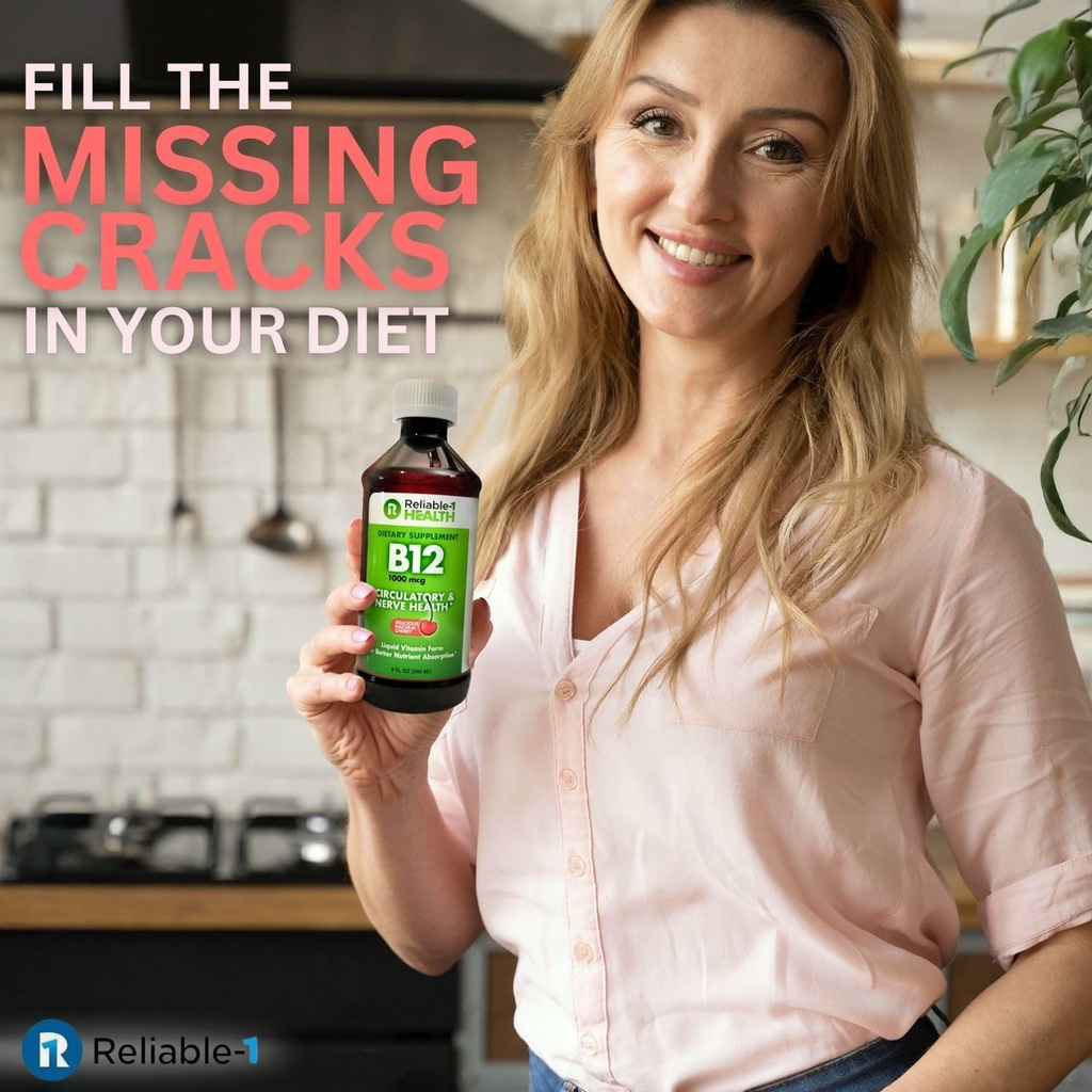 Reliable-1 Laboratories Liquid Vitamin B12 Daily Supplement 1000mcg for Adult Men & Women - Natural Cherry Flavor 4