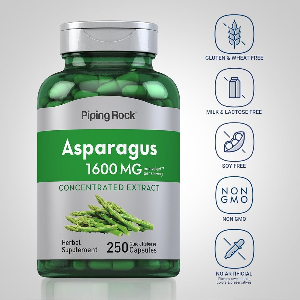 Piping Rock Asparagus Supplement 1600mg | 250 Capsules | Root Extract | Non-GMO, Gluten Free 4