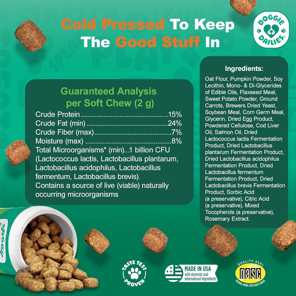 Doggie Dailies Probiotics for Dogs - Advanced Dog Probiotics with Prebiotics - Promotes Digestive Health - Supports Immune System and Overall Health (Pumpkin) 225 Soft Chews 5