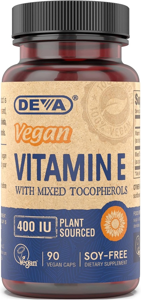 DEVA Vegan Vitamins Natural Vitamin E 400IU with Mixed Tocopherols, Supports Immune System & Skin Nutrition, Natural Antioxidant & Gluten Free, Dairy Free, Non-GMO, 90 Capsules 2