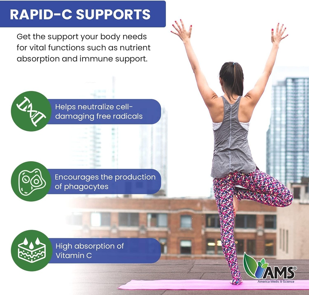 America Medic & Science Rapid-C 500mg Vitamin C Supplement (3 Pack of 100 Tablets) Energy Booster, Daily Immune System Support, Antioxidant | Vegan, Non-GMO Coated Ascorbic Acid for Adult Men & Women 5