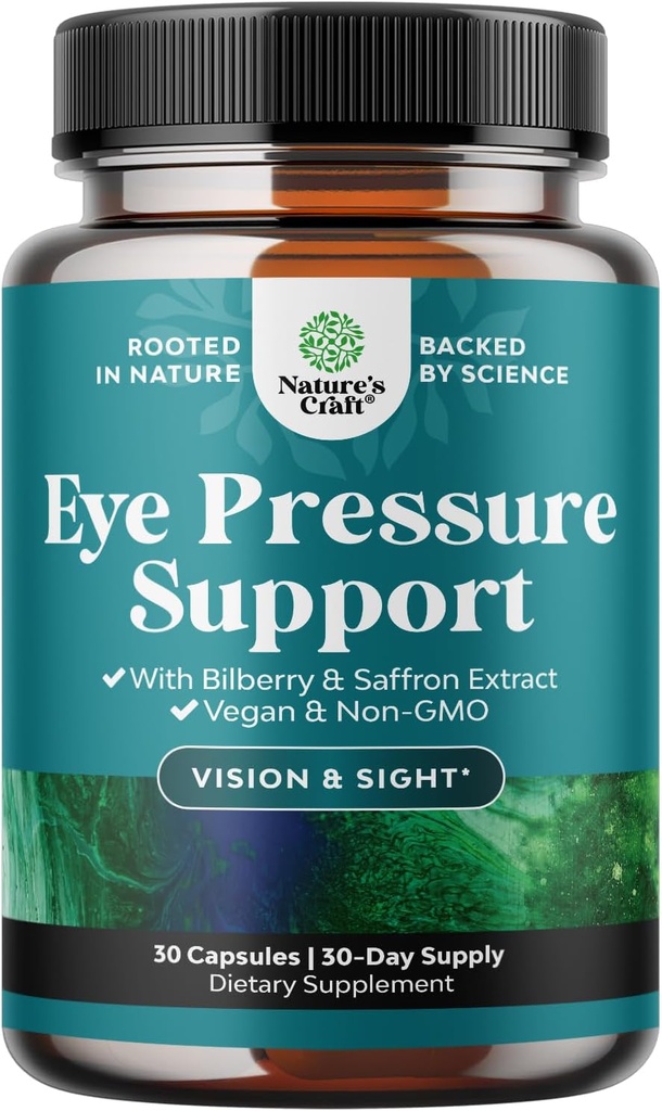 Eye Pressure Support with Bilberry Extract - Vegan Eye Health Supplement for Adults For Ocular Pressure Relief with Saffron Ginkgo Niacin and More Vitamins Vision Support (2 Month Supply) 2