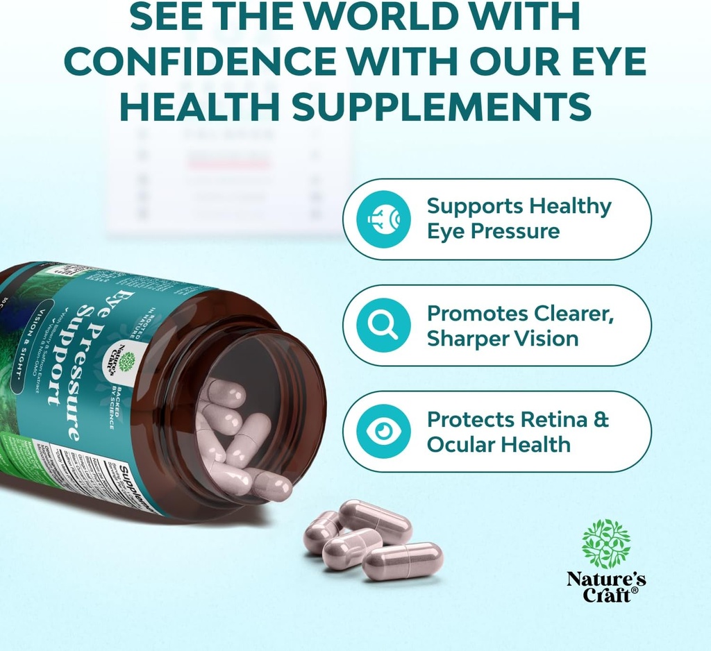 Eye Pressure Support with Bilberry Extract - Vegan Eye Health Supplement for Adults For Ocular Pressure Relief with Saffron Ginkgo Niacin and More Vitamins Vision Support (2 Month Supply) 6