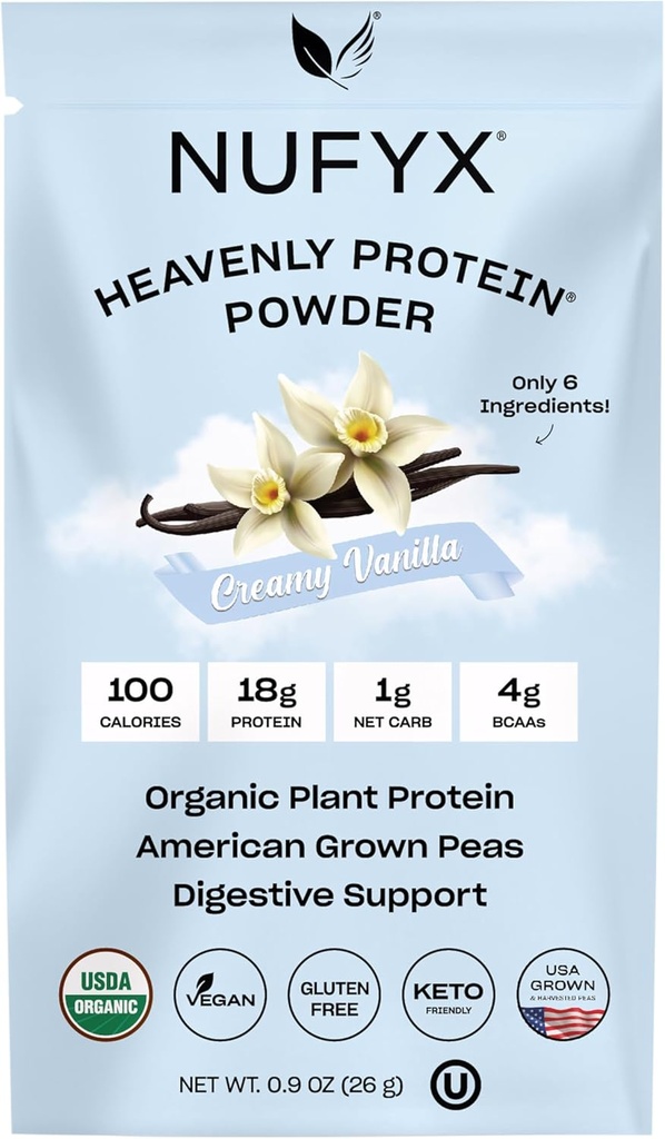 NUFYX® • Heavenly Protein® Powder • World’s Finest 100% Organic American Grown Peas • Vegan • Gluten Free • Low Carb (Creamy Vanilla, Packet) 2