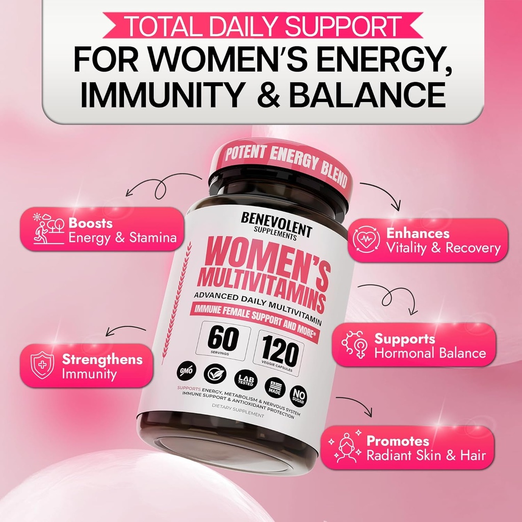 Multivitamin for Women - Supplement for Energy, Immunity, & Female Support - Daily Vitamins for Women with Biotin, Calcium, Magnesium - Non-GMO, Vegetarian Women’s Multivitamin - 120 Caps 3