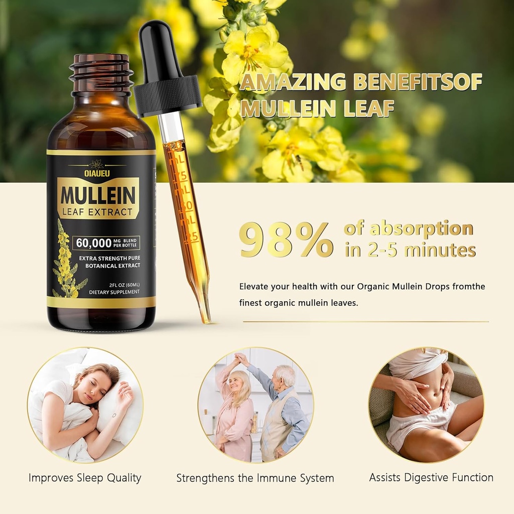 Mullein Drops for Lungs, Natural Mullein Leaf Extract, Respiratory Support & Lung Cleanse Herbal Supplement, Vegan - 2 fl oz 4