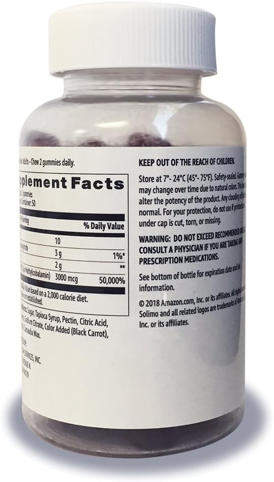Basics Vitamin B12 3000 mcg Gummies (2 Packs of 100), 2 per Serving and   Basics Vitamin D3 2000 IU Gummies, Orange, Lemon & Strawberry, 160 Count (2 per Serving) (Previously Solimo) 5