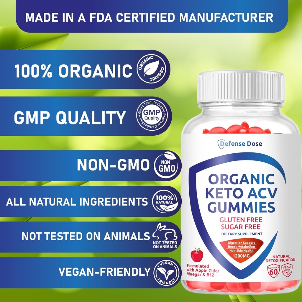 Organic Keto ACV Gummies - Gluten & Sugar Free Pro Active Apple Cider Vinegar Supplement for Women Men (1200MG) 5