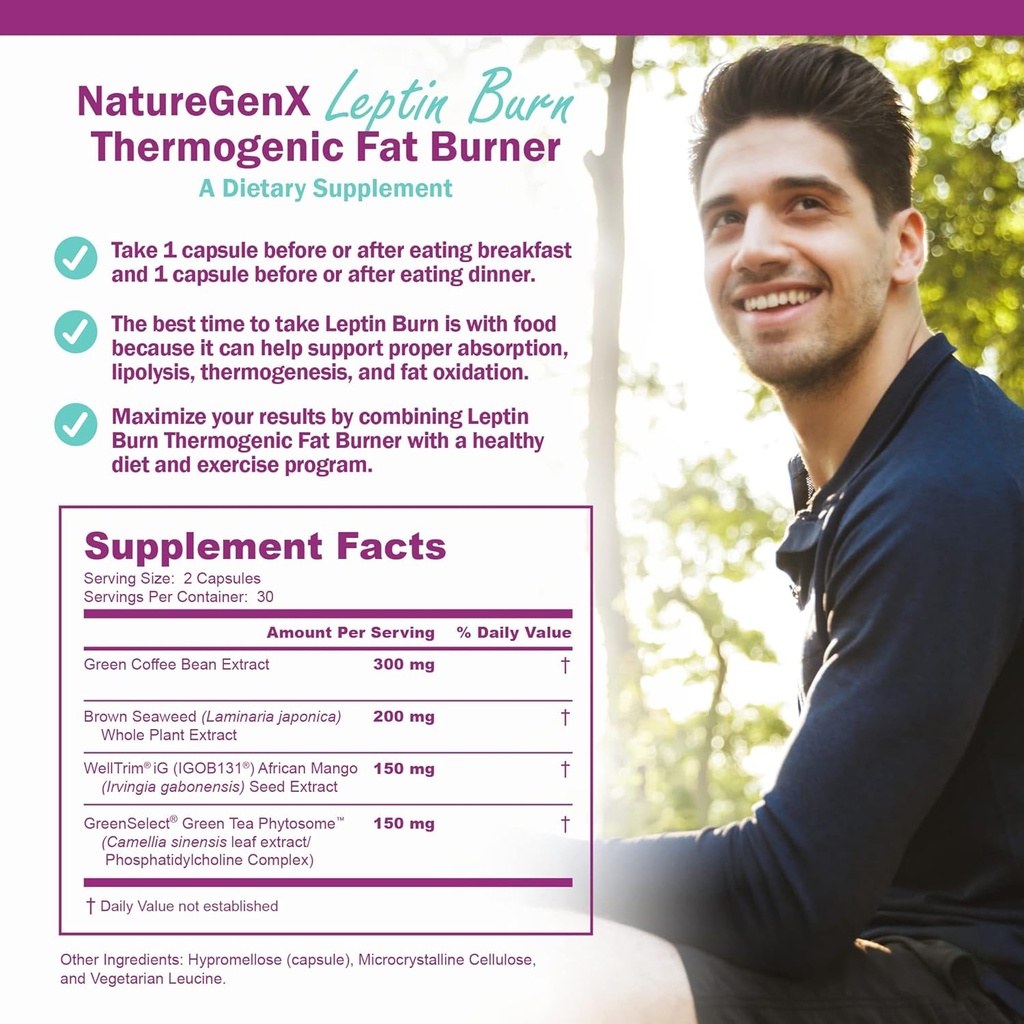 Leptin Burn - Thermogenic Fat Burner, Appetite Suppressant, Energy Booster & Metabolism Booster for Weight Loss - Diet Pills That Work Fast for Women & Men - 60 Slim Pills, Gluten Free 5