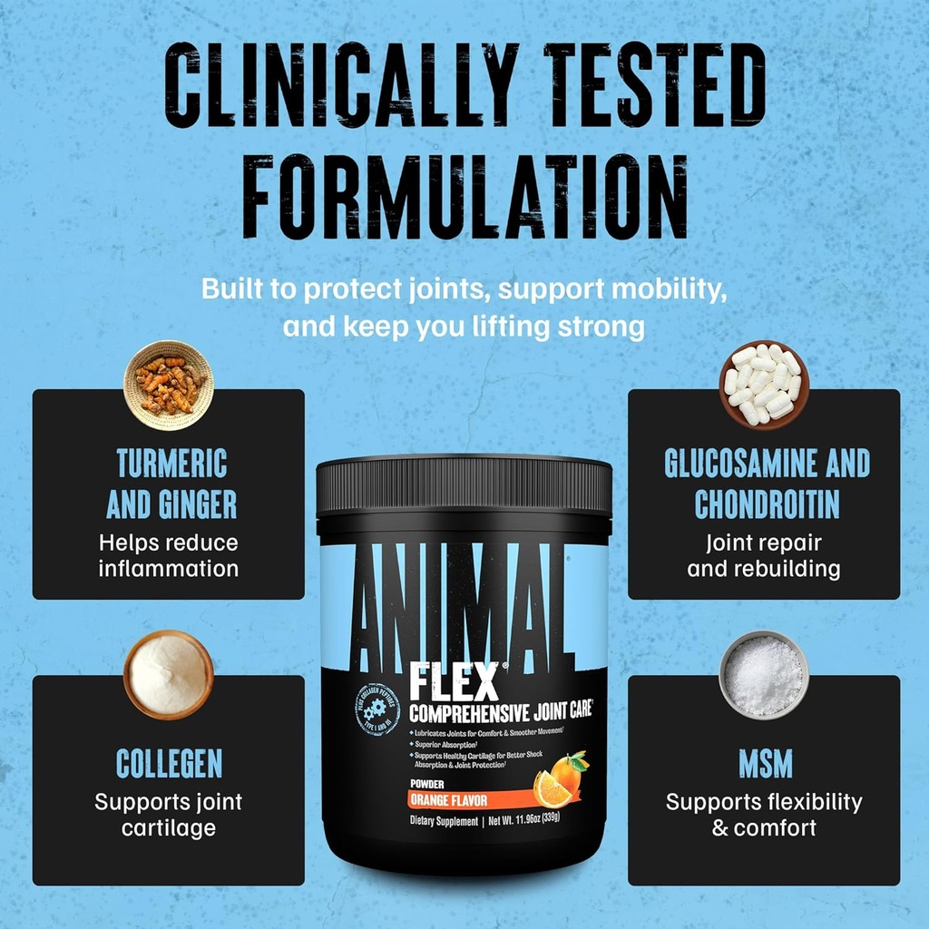 Animal Flex Powder - Joint Support Supplement for Pain Relief, Repair and Restore Muscles with Turmeric, Glucosamine, Chondroitin, MSM, Collagen and Boswellia, Great Tasting Orange Flavor, 30 Scoops 6