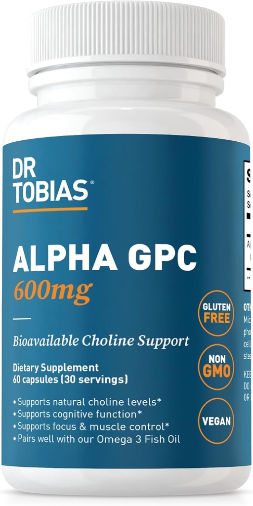 Dr. Tobias Alpha GPC 600mg Per Serving - Bioavailable Choline Supplements for Brain, Memory and Focus - Premium Nootropic Alpha GPC Choline Supplement, Vegan, Non-GMO, 60 Capsules, 30 Servings 2