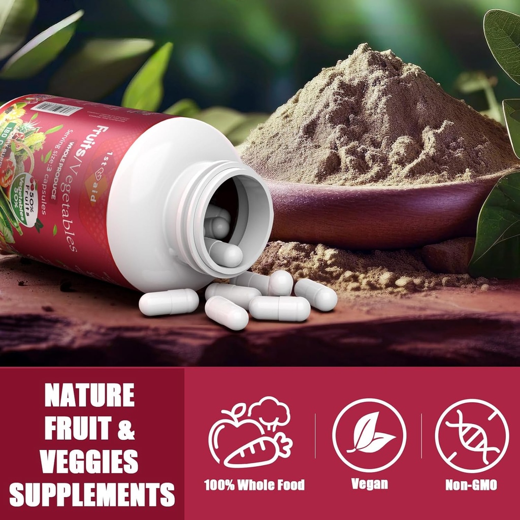 1st Aid Fruit-Veggies Supplement-Capsules Home-Essential Dietary-Supplements - 180Count Whole Food Fruit Vegetables Mixed Nutritional Supplements for Adults 6