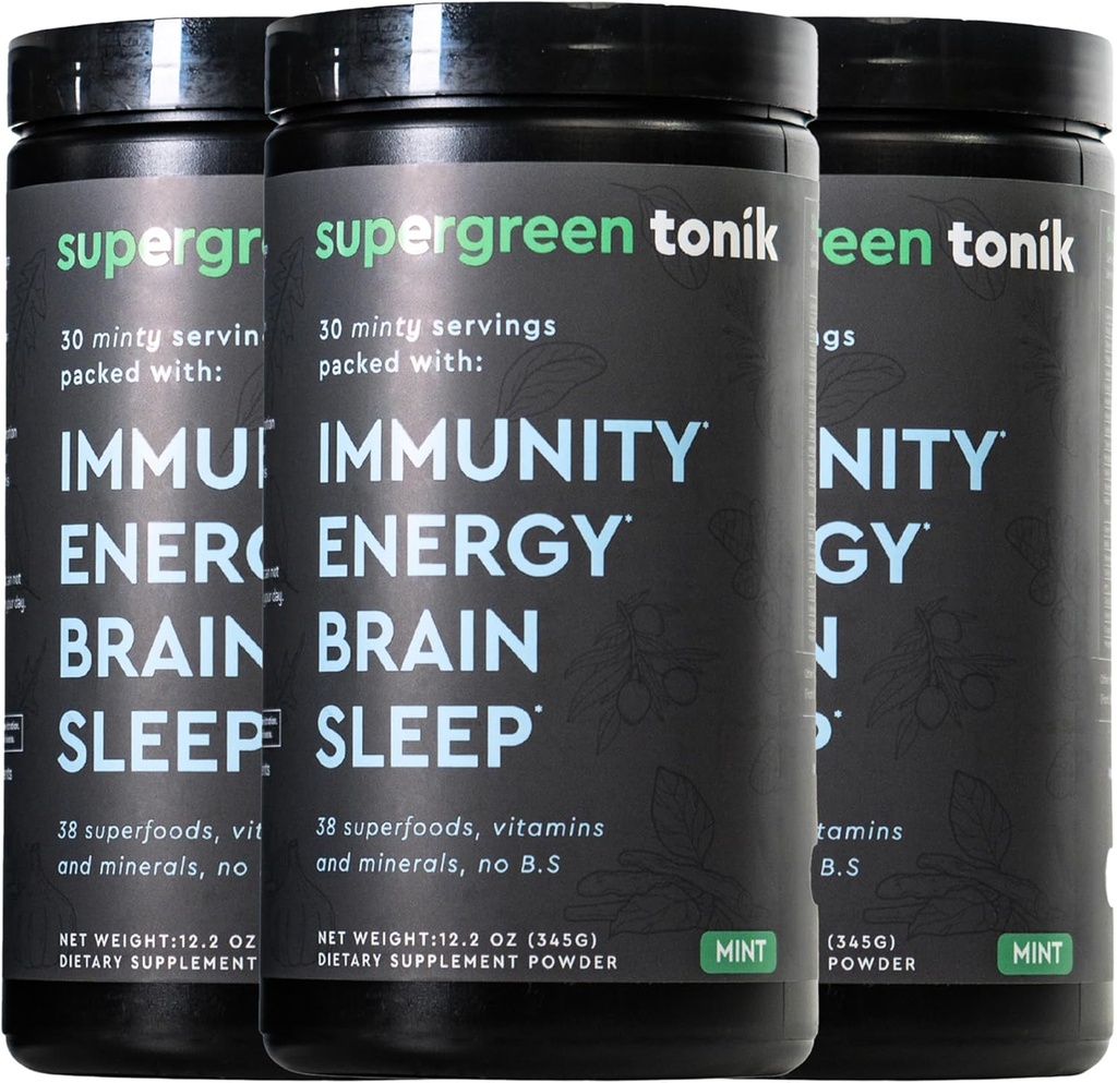 100% Natural Greens Superfood Powder – Daily Supplement with 38 Superfoods, Vitamins and Minerals – Supports Energy, Stress and Immunity – 30 Day Supply – 360 Grams (3 Tubs) 2