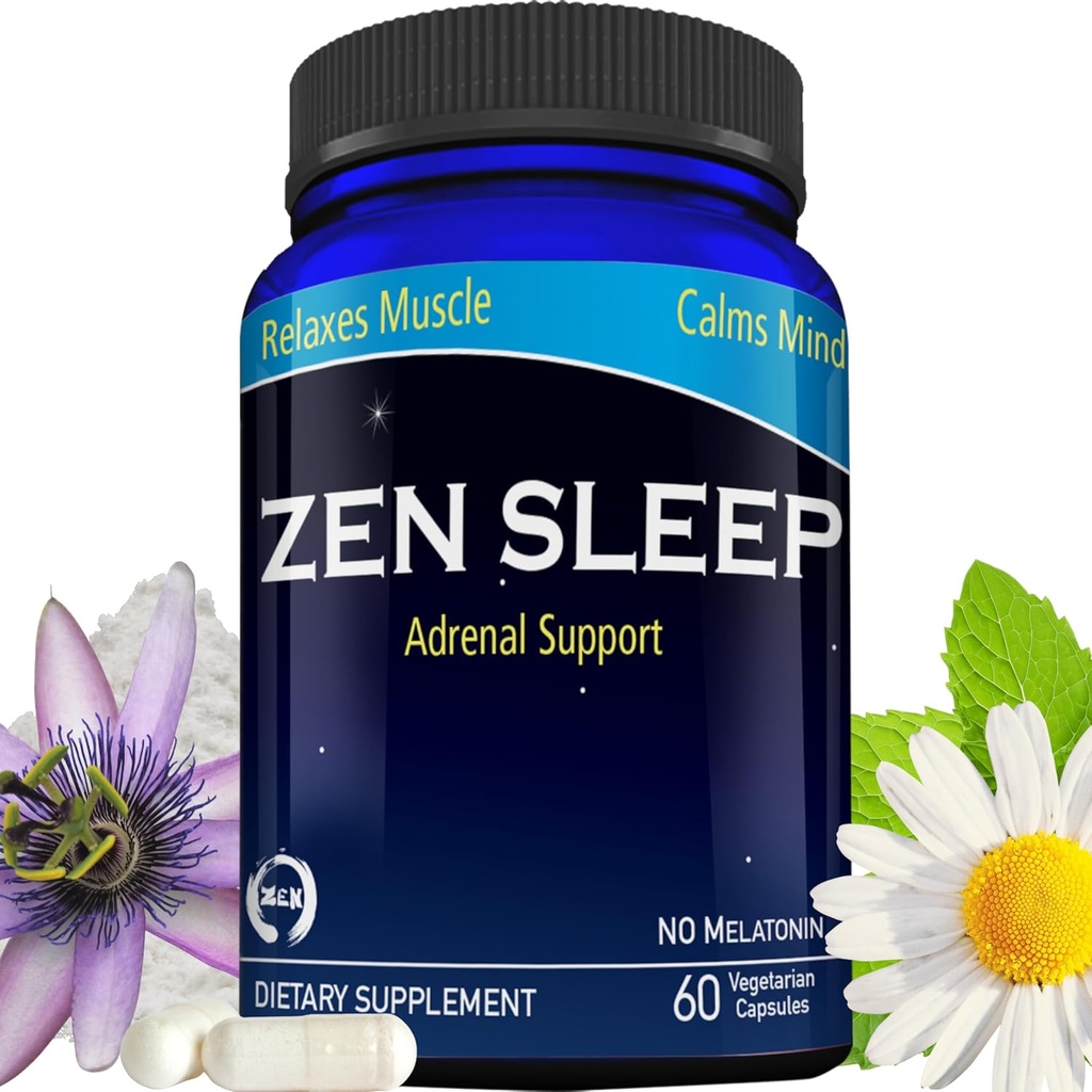 Zen Sleep | Non-Addictive Sleep Aid w/Adrenal Support. Contains Magnesium and Organic Herbs; Chamomile, Lemon Balm, Passion Flower, No melatonin 2