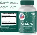 Choline Bitartrate 500MG - Premium Choline Supplements - Liver Support Supplement & Gallbladder Supplements - Colina Suplemento 500 mg Orgánica - Brain Vitamin for Memory and Focus - 60 Choline Caps 5