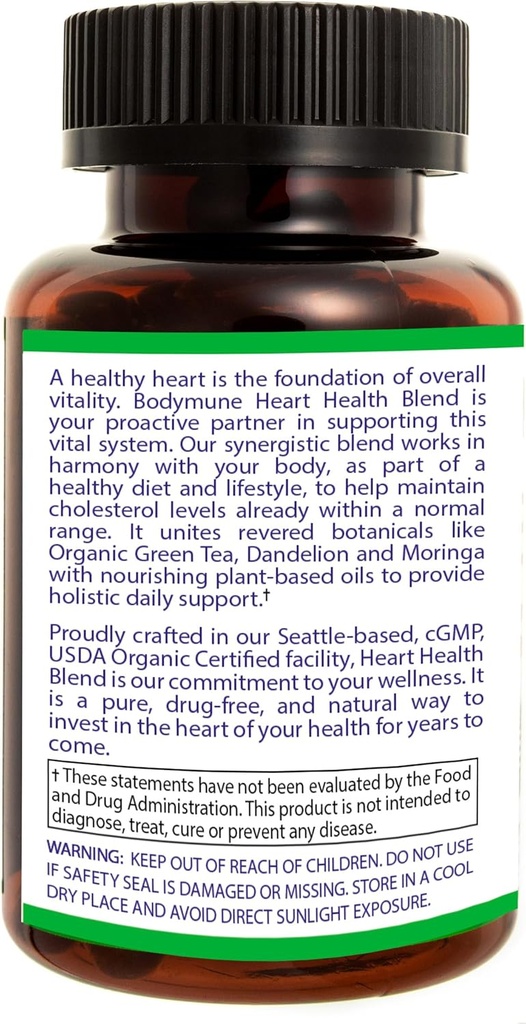 CholesterolSupport Heart Health Blend | USDA Organic Supplement w/Extracts of Green Tea, Dandelion, Bitter Melon, Moringa | 60-Day Supply | Vegan, Non-GMO, Gluten-Free, Made in USA 5