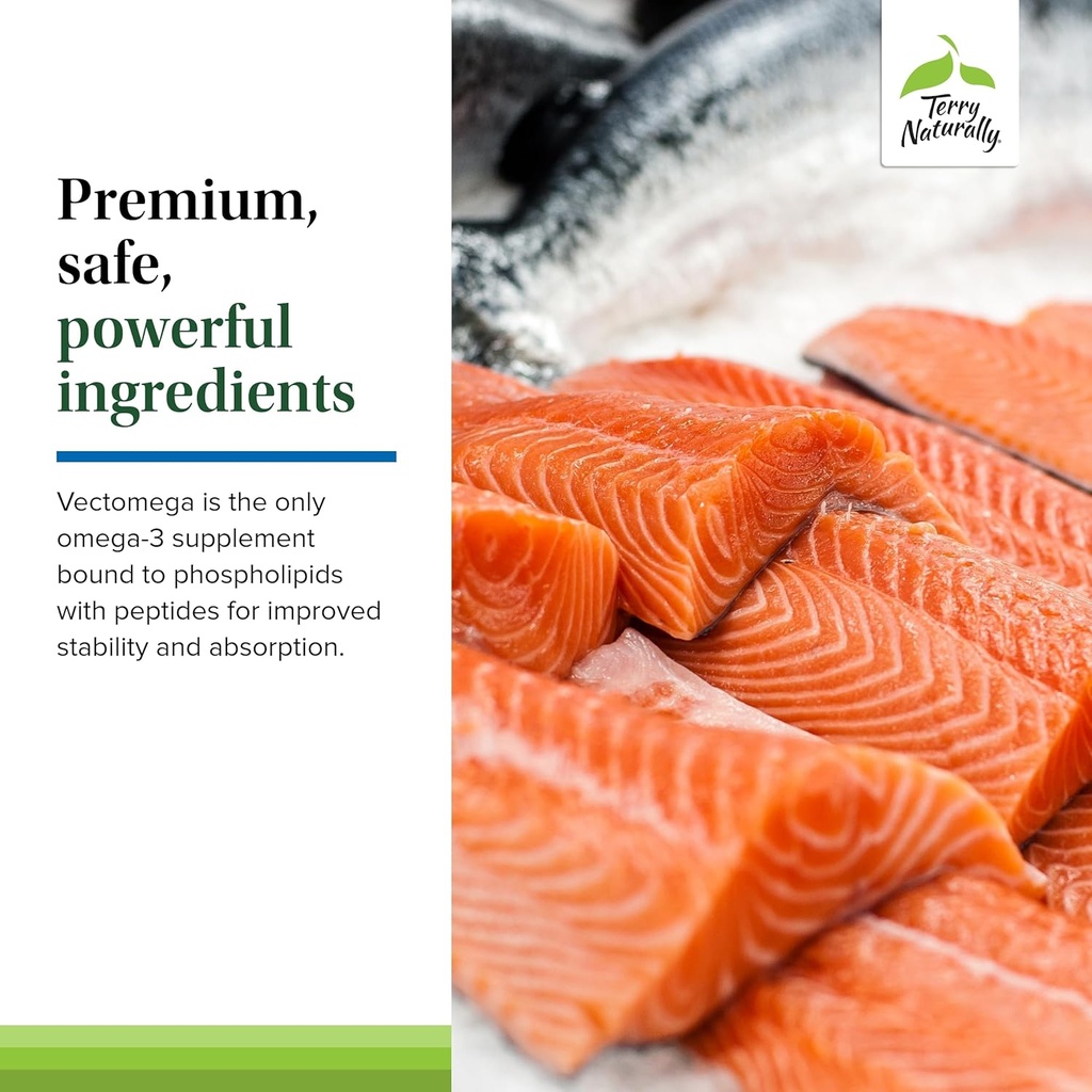 Terry Naturally Vectomega - Dietary Supplement with EPA & DHA - Omega-3 Tablets for Brain & Heart Health Support - Nutritional Supplement with Essential Fatty Acids & Peptides - 60 Capsules 6