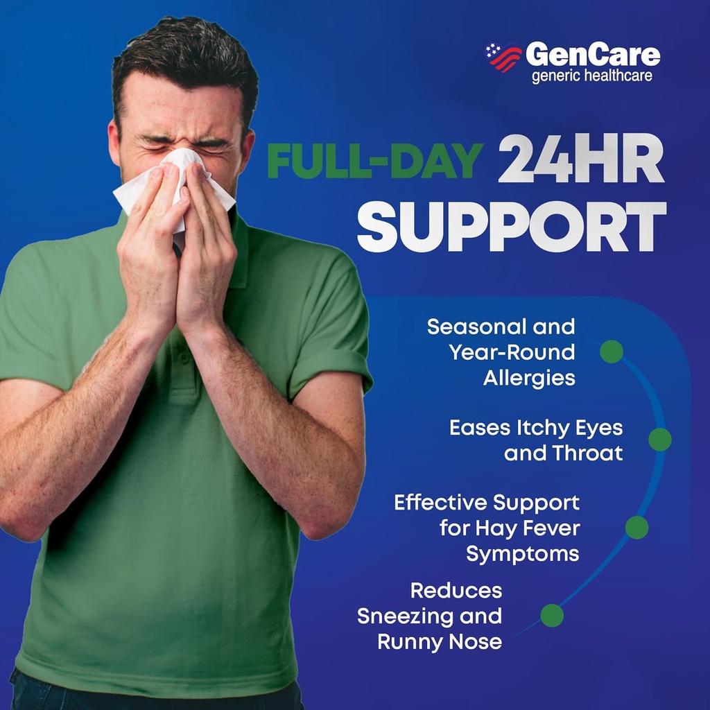GenCare - Cetirizine HCL 10 mg (200 Caplets) - 24 Hour Allergy Relief Pills - Non Drowsy Generic OTC Allergy Medication - Antihistamine Medicine for Sneezing, Runny Nose & Itchy Eyes - Generic Zyrtec 6