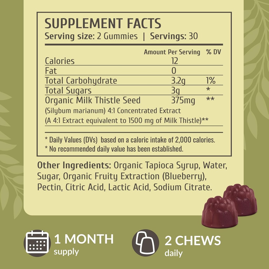 HERBAMAMA Milk Thistle Supplement - 1500mg Milk Thistle Seed Gummies for Liver Cleanse - Vegan, Non-GMO Liver Support with Silybum Marianum - 60 Pectin-Based Blueberry-Flavored Chews 4