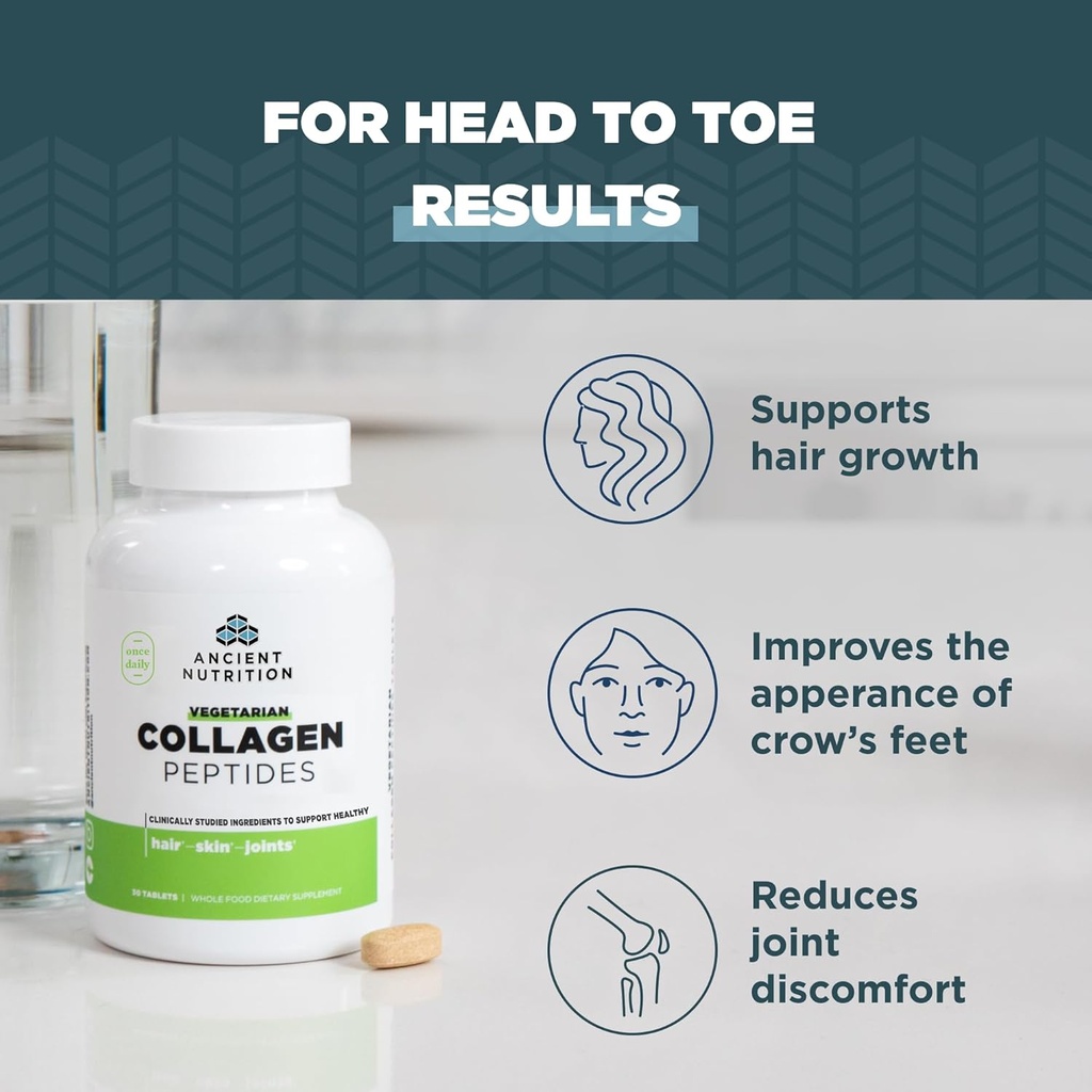 Ancient Nutrition Vegetarian Collagen Peptides, Collagen Peptides Tablets, Collagen with Prebiotics and Probiotics, Supports Healthy Skin, Hair, Joints, Digestion, Vegetarian Capsules, 30 Count 5