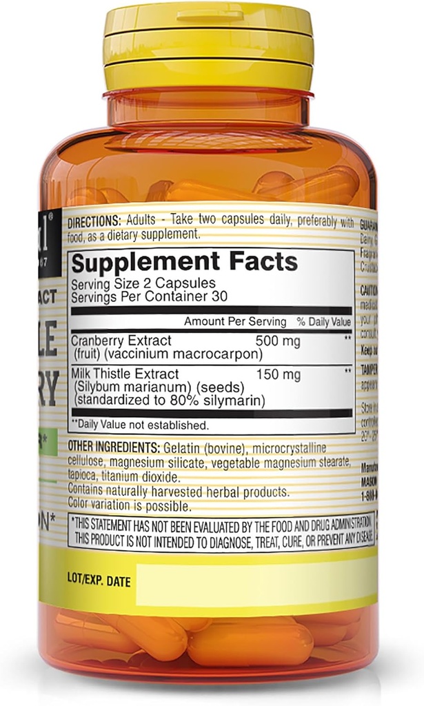 MASON NATURAL Milk Thistle/Cranberry Liver & Kidney Cleanser - Supports Healthy Liver & Kidney Function, Cleanse and Detox, 60 Capsules 3