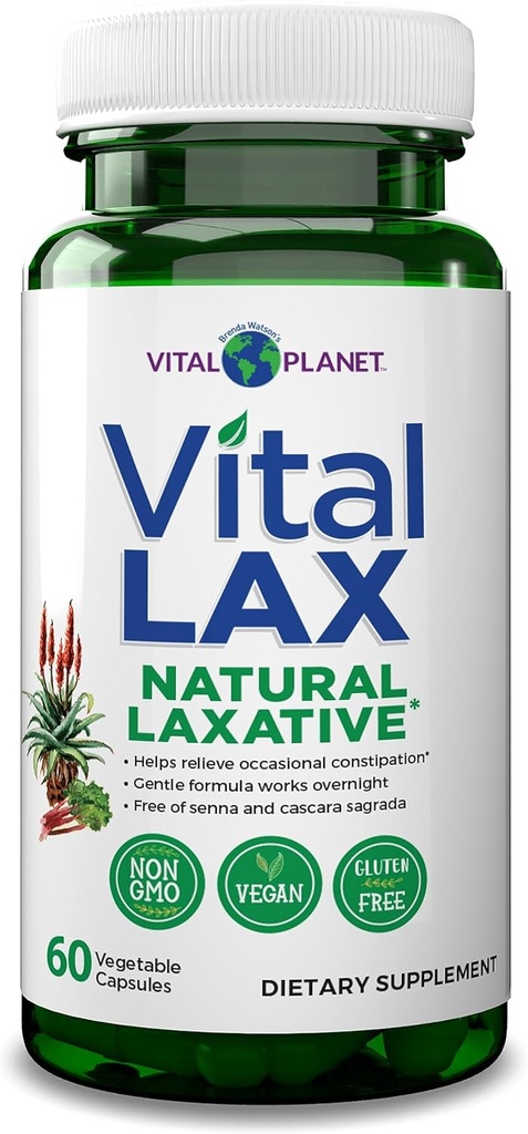 Vital Planet - Vital Lax Natural Laxative Cleanse Supplement for Occasional Constipation, with Magnesium Hydroxide, Slippery Elm, Aloe, and Triphala to Support Bowel Regularity 60 Capsules 2