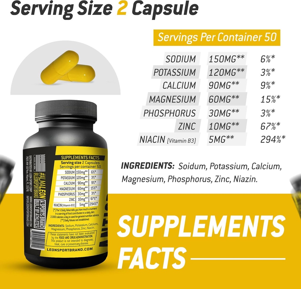 Leon Sport Electrolyte Tablets, Salt Tablets for Hydration, Fasting Sodium Electrolytes Tablets - Salt Pills with Electrolytes for Runners, No Sugar, Gluten Free Hydration Tablets - 100 Capsules 3