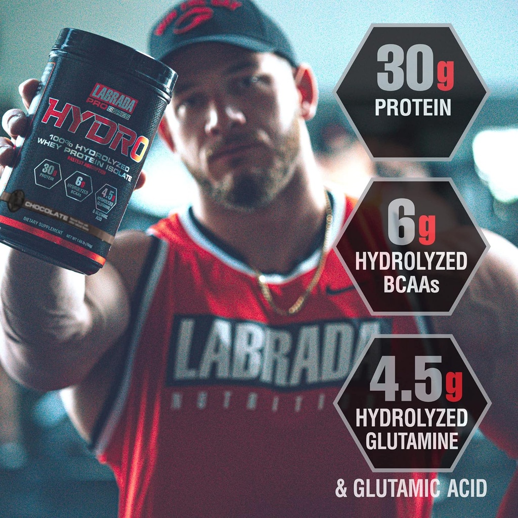 LABRADA Hydro 100% Pure Hydrolyzed Whey Protein Isolate Powder, Lactose Free, Fastest Digesting, Instant Mixing,Delicious Taste 20 Servings(Chocolate) 5