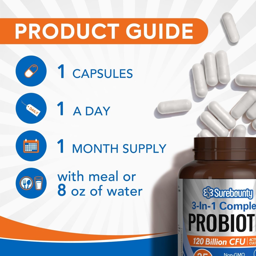 Probiotics 120 Billion CFU, Probiotics for Men & Women, Prebiotics + Digestive Enzymes, Highest Potency, 3-in-1 Complete Probiotic, Digestive Support, 30 Caps 5