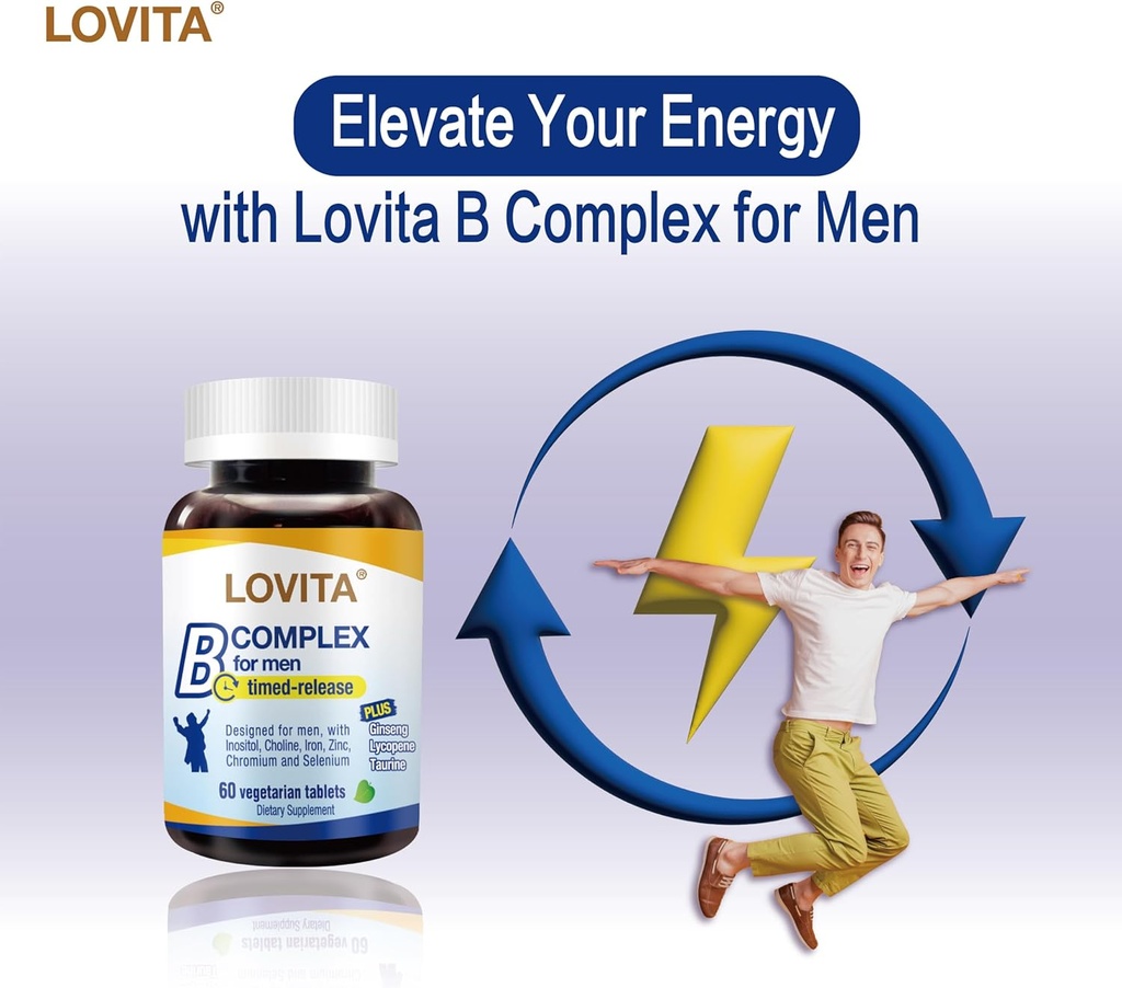 Lovita Timed-Release B Complex for Men | 8-Hour Energy & Nutrient Metabolism Support with 10 Vitamin Bs, Vegetarian Tablets (60 Count) 4