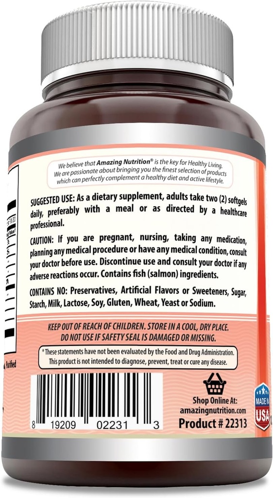 Amazing Omega Wild Alaskan Salmon Oil 2000mg Per Serving Softgels Supplement (360) 4