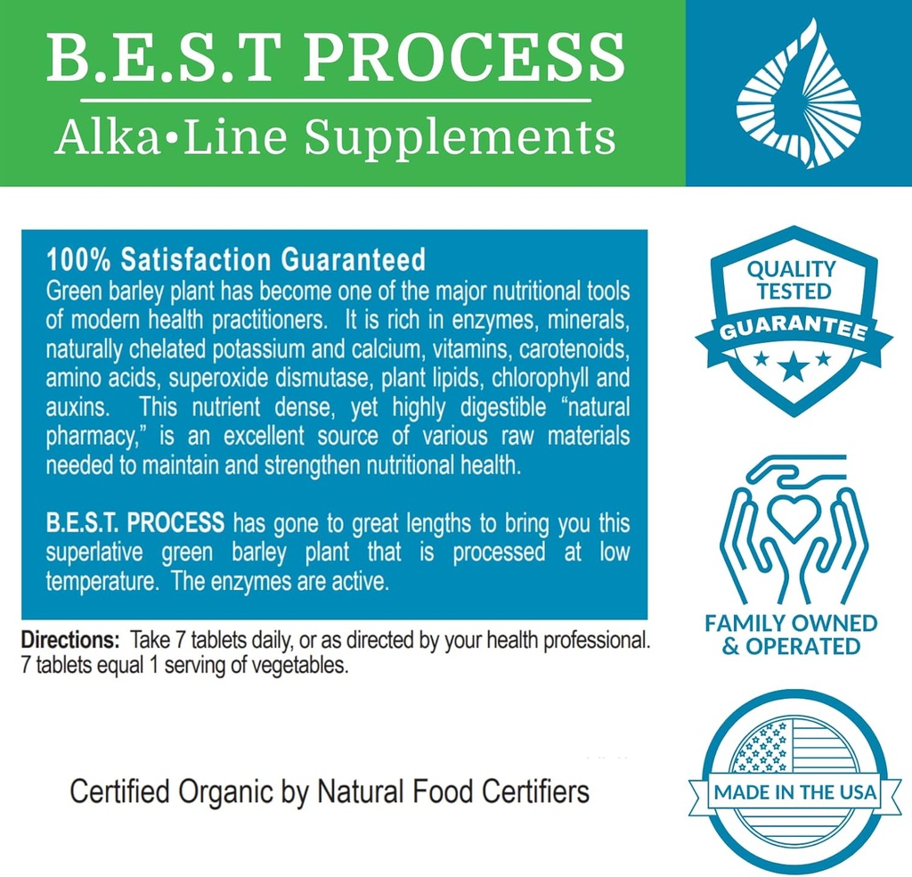 Alka•Green Tablets Best Process Alkaline — Nutrient Dense Organic Barley Grass Supplement — Natural Source of Enzymes & Amino Acids 5