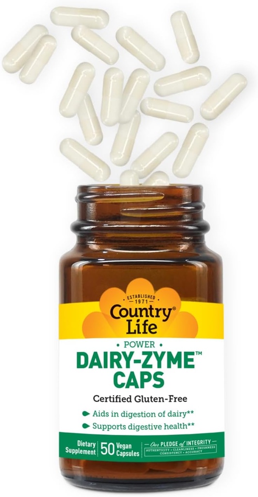 Country Life Dairy-Zyme - Digestive Enzymes for Dairy Relief - Lactase Enzyme Supplement for Lactose Intolerance - 6000 Lactase Units - Gluten-Free, Non-GMO - 50 Vegan Capsules 5