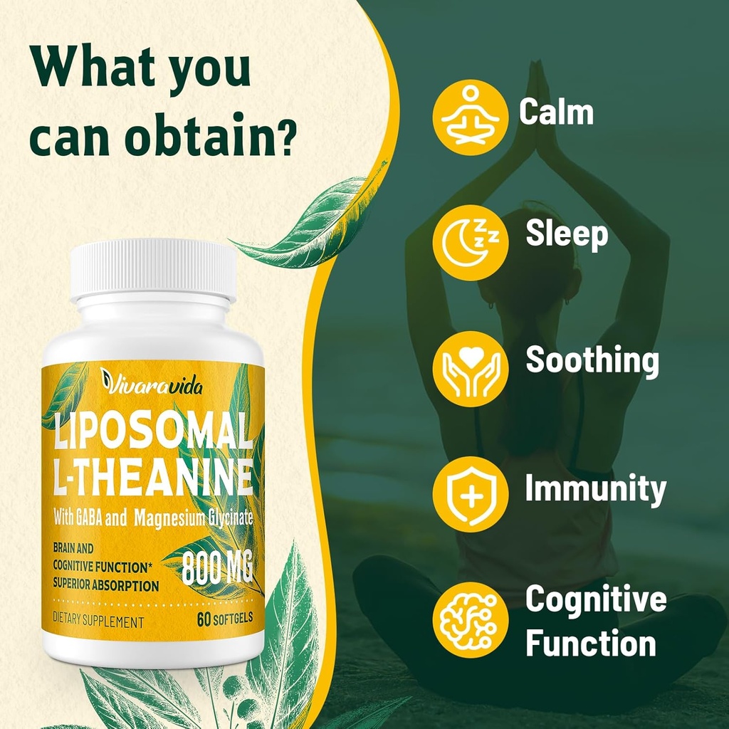 L-Theanine 800mg Supplement with GABA and Magnesium Glycinate - Natural Compound, Sleep and Relaxation (120 Softgels) 4