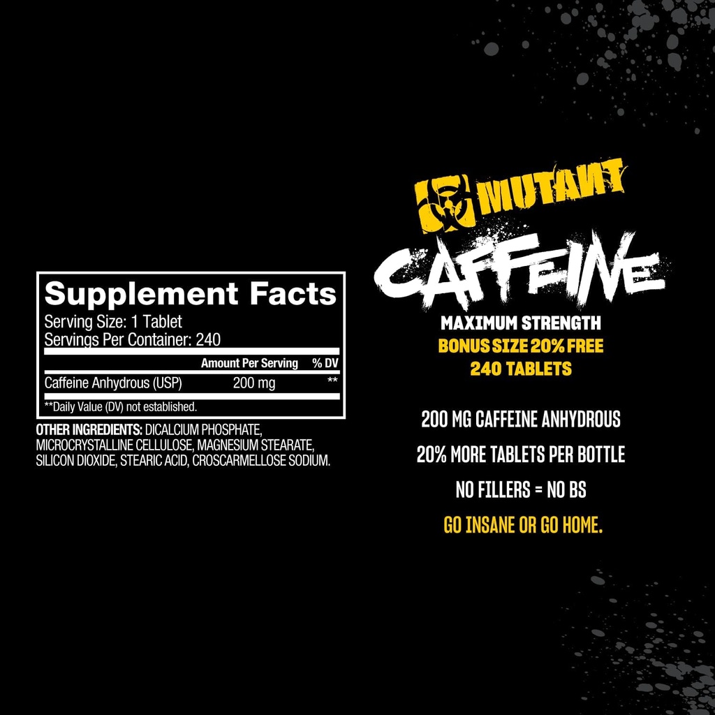 Mutant Caffeine Pills – Pharmaceutical-Grade Pure Caffeine Supplement for Boosting Energy, Focus, Mental Alertness, Performance, & Endurance – Reduces Fatigue & Restores Wakefulness – 240 Tablets 6