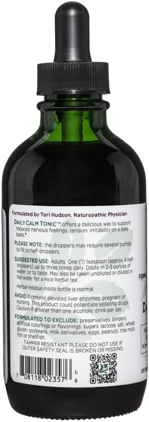 Vitanica Daily Calm Tonic, Natural Liquid Stress Relief Supplement, Dr. Formulated, Organic Lemon Balm, Kava Kava and Passion Flower, for Women, Men & Adults, Vegan, 4 Ounce (Daily Calm Tonic) 4
