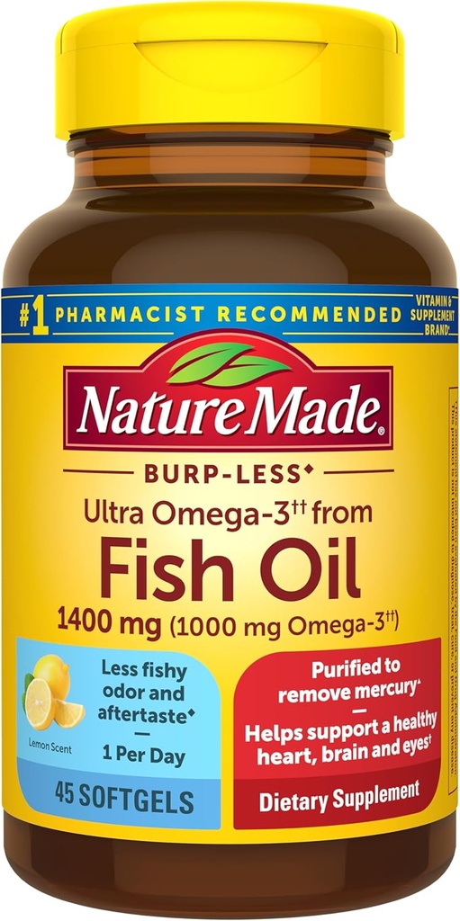 Fish Oil 1000 mg, 90 Softgels, Omega 3 Supplement for Heart Healths, 6
