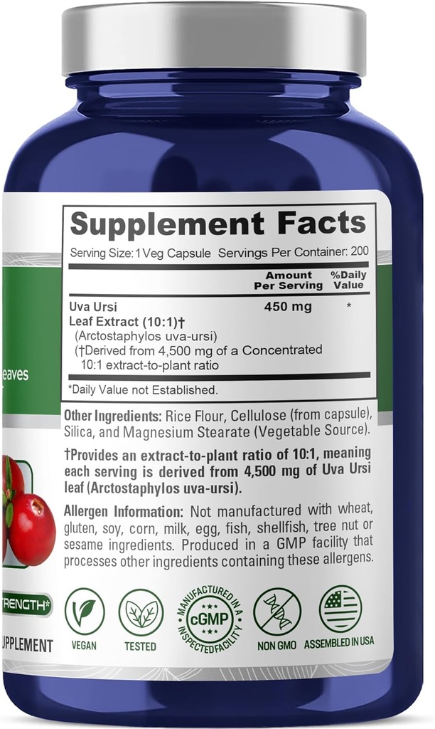 NusaPure Uva Ursi 10:1 Extract, 450 mg Equivalent to 4,500mg 200 Vegetarian caps (Non-GMO, Vegan) Bearberry 3