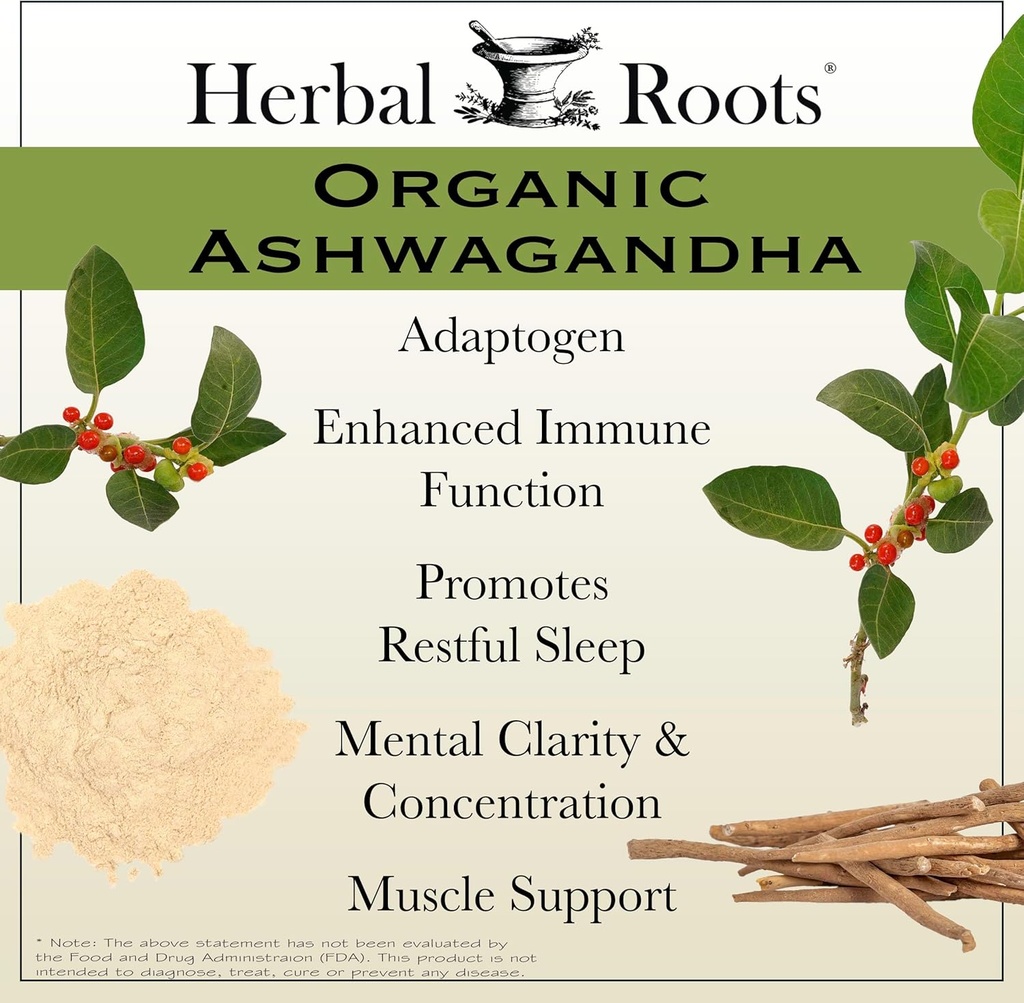 Herbal Roots Ashwagandha Capsules | Extra Strength 1,000mg per Serving | Ayurvedic for Overall Health for Men and Women | 60 Vegan Capsules 4