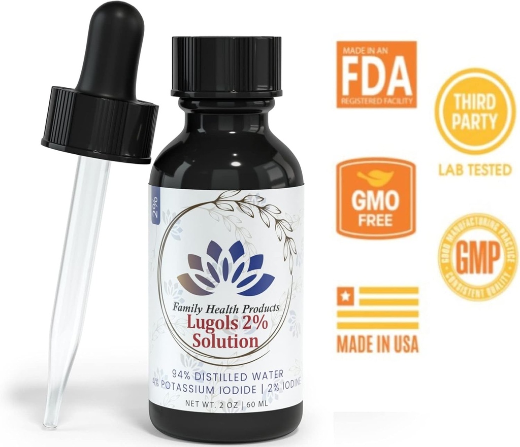 Family Health Products-Lugols Iodine Solution 2% Iodine Drops Potassium Iodide Solution 2% Liquid Drops, Red, Pack of 1 6