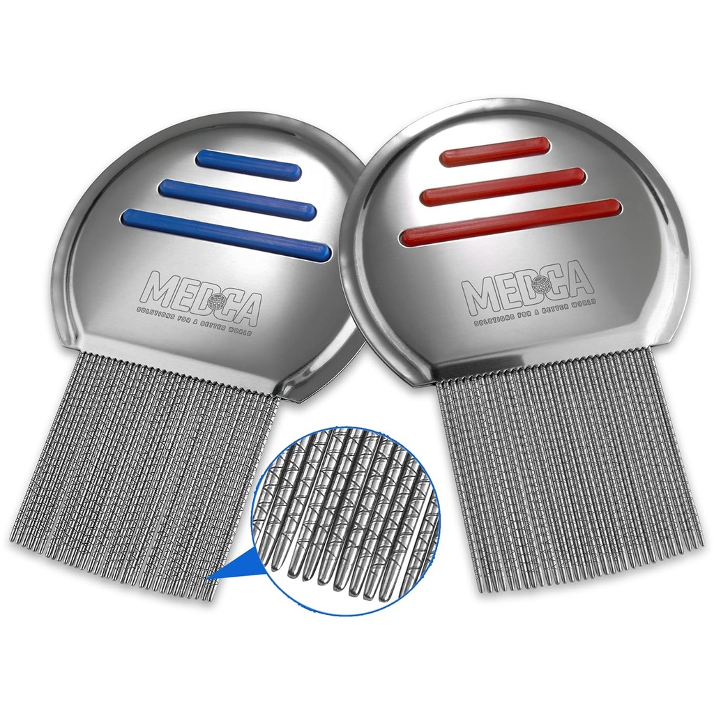 Lice Comb - (Pack of 2) Stainless Steel Professional Lice Combs and Head Lice Treatment to Effectively Get Rid of Hair Lice and Nits, Best Results for Infection and Re-infection in Kids & Adults 2
