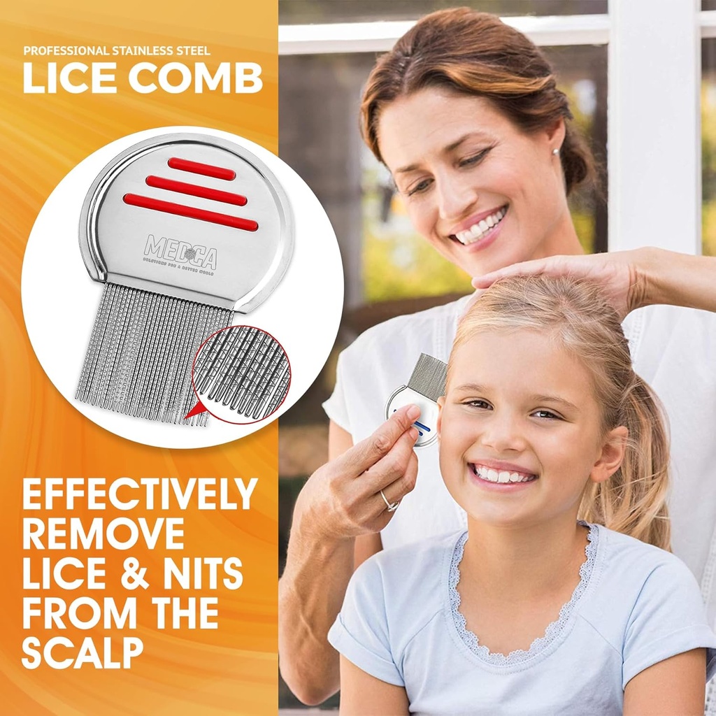 Lice Comb - (Pack of 2) Stainless Steel Professional Lice Combs and Head Lice Treatment to Effectively Get Rid of Hair Lice and Nits, Best Results for Infection and Re-infection in Kids & Adults 3