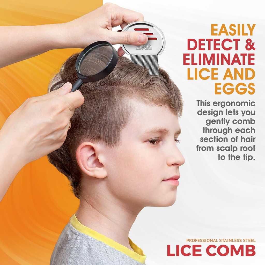 Lice Comb - (Pack of 2) Stainless Steel Professional Lice Combs and Head Lice Treatment to Effectively Get Rid of Hair Lice and Nits, Best Results for Infection and Re-infection in Kids & Adults 4