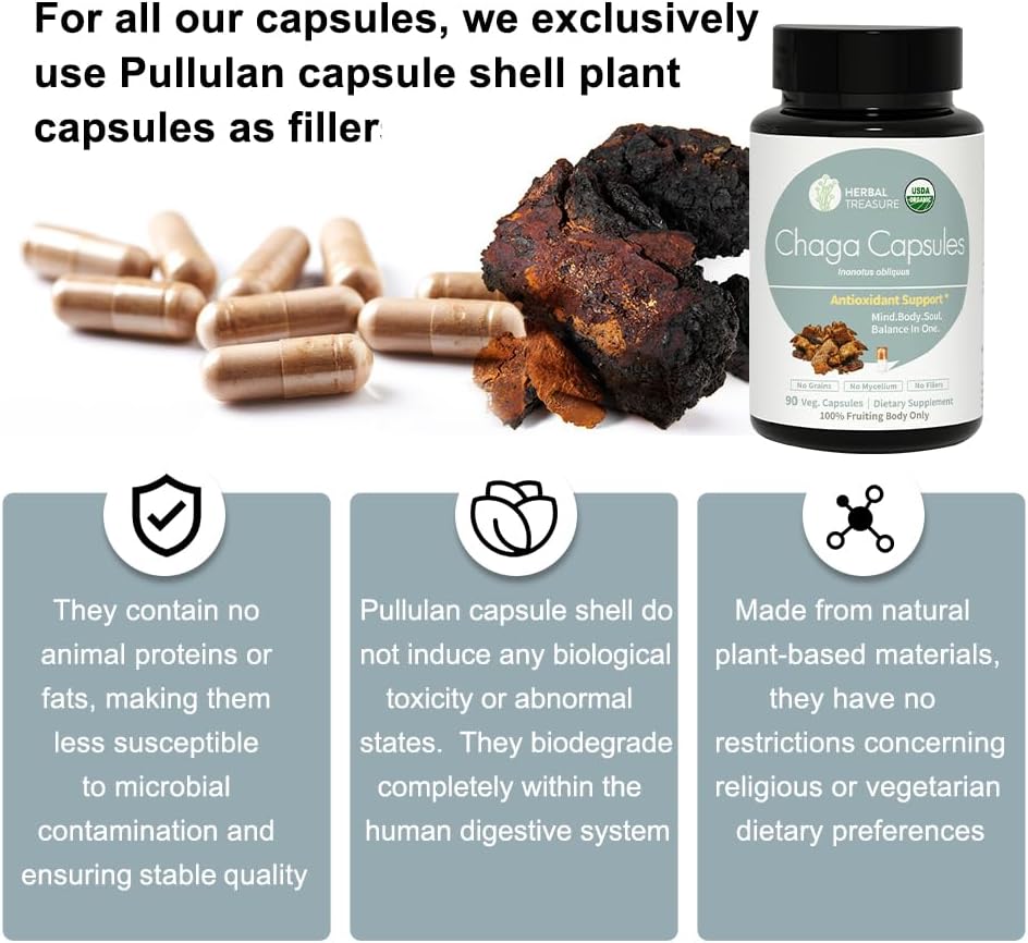 Herbal Treasure Chaga Mushrooms Powder Capsules, Mushroom Supplement for Functional Mushrooms, Chaga Mushroom Capsules for Energy, & Immune Support, Organic Mushroom Supplement 90 Caps 6