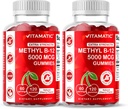 Vitamatic 2 Packs Extra Strength Vitamin B12 5000 mcg (Methyl B12) Gummies - 120 Count - Energy Metabolism Support and Nervous System Health Support, Natural Cherry Flavored 2